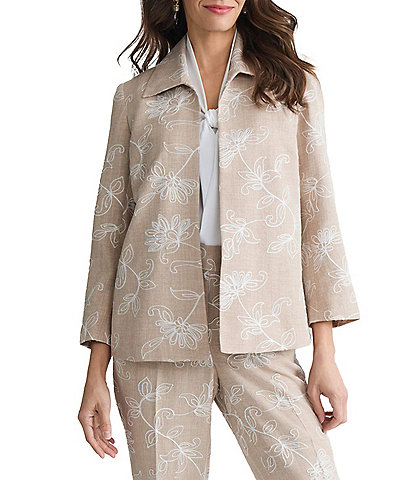 Kasper Embroidered Boxy Open Front Cardigan