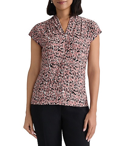 Kasper Extended Sleeve Funnel Neck Printed Blouse