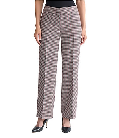 Kasper Flat Front Wide Leg Houndstooth Pants