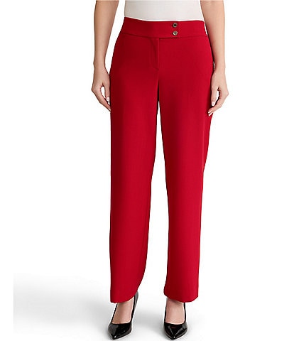 Kasper Flat Front Wide Leg Mid Rise Pants