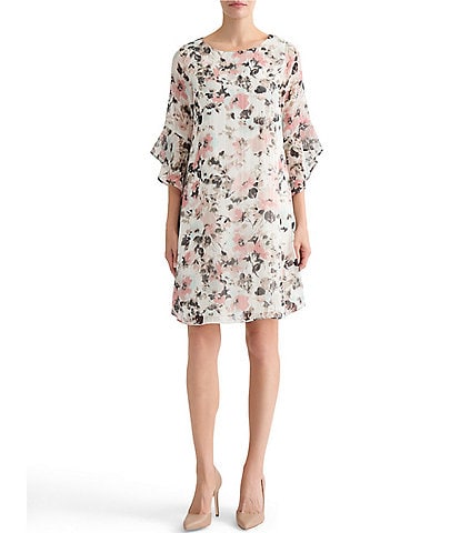 Kasper Flutter Sleeve Printed Shift Dress