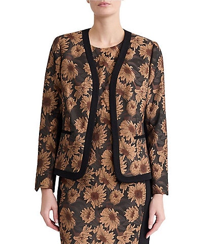 Kasper Jacquard Long Sleeve Collarless Blazer