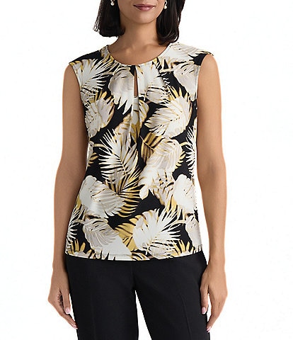 Kasper Keyhole Sleeveless Printed Blouse