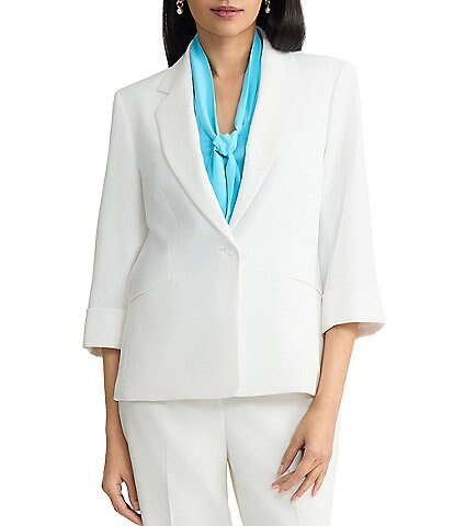 Kasper Linen Blend One Button Notch Collar With Cuffed Sleeves Coordinating Blazer