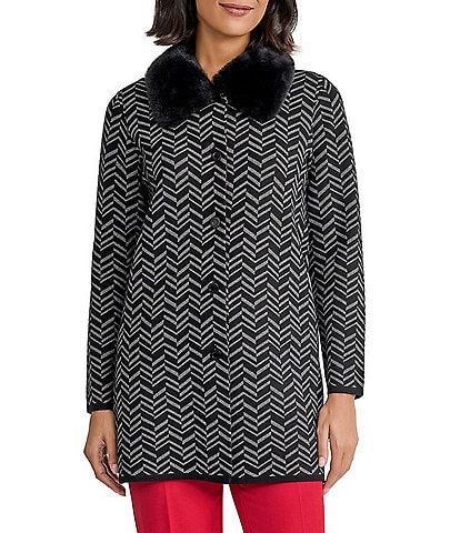 Kasper Long Sleeve Fur Collar Coat