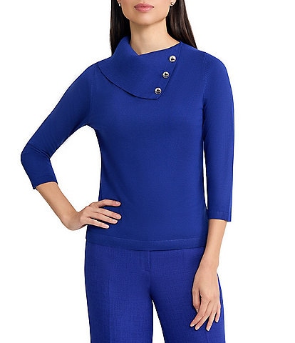Kasper Mock Neck 3/4 Sleeve Sweater