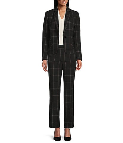 Kasper Notch Collar Button Front Blazer & Elastic Waist Pull-On Trousers