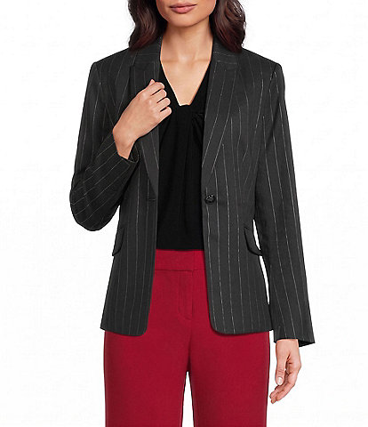 Kasper Notch Collar Long Sleeve Pinstripe Blazer