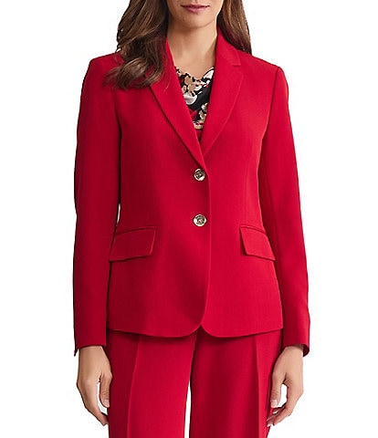 Kasper Notch Collar Long Sleeve Two Button Crepe Blazer
