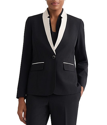 Kasper One Button Inverted Collar Color Block Jacket