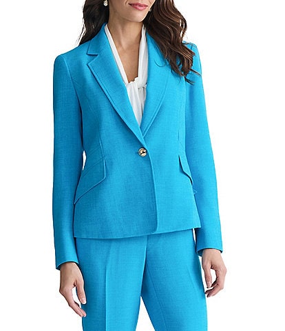 Kasper One Button Notch Collar Pebble Crepe Jacket