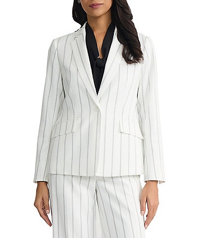 Kasper One Button Pinstripe Notch Collar Coordinating Blazer