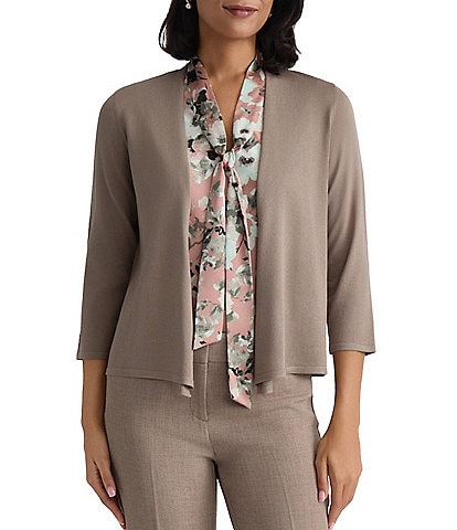 Kasper Open Front 3/4 Sleeve Cardigan