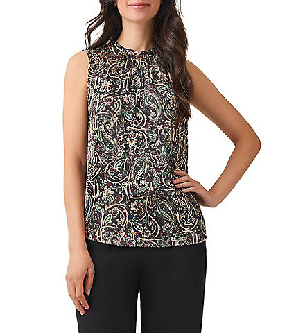 Kasper Paisley Round Keyhole Neck Sleeveless Blouse