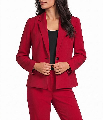Kasper Petite Button Front Notch Collar Crepe Blazer