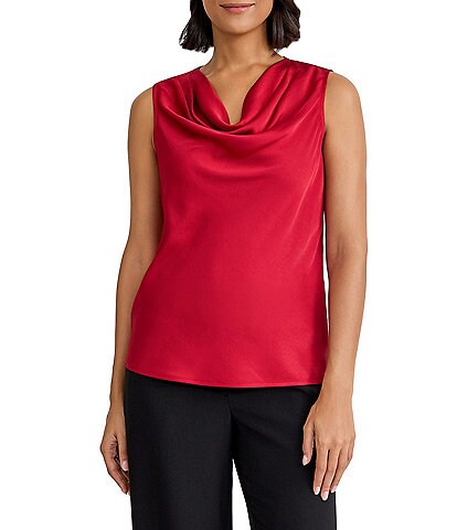 Kasper Petite Size Drape Neck Textured Charmeuse Blouse