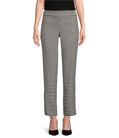 Kasper Petite Houndstooth Crepe Slim-Leg Ankle Length Pant