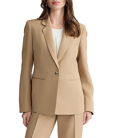 Kasper Petite One Button Linen Blend Notch Collar Jacket