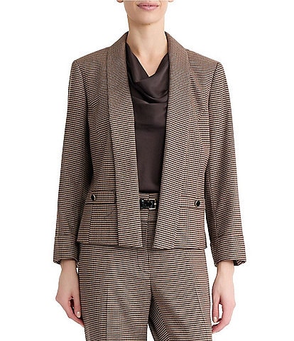 Kasper Petite Shawl Collar Houndstooth Cuffed Cardigan