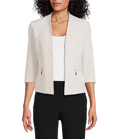 Kasper Petite Size Crepe 3/4 Sleeve Zip Pocket Cardigan