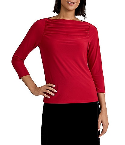 Kasper Petite Size Drape Neck 3/4 Sleeve Knit Jersey Top