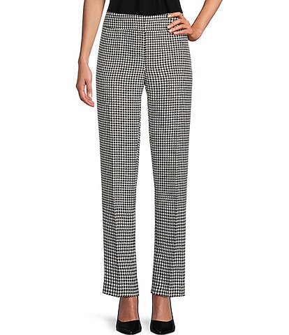 Kasper Petite Size Houndstooth Flat Front Slim Fit Coordinating Fly Front Zip Pants