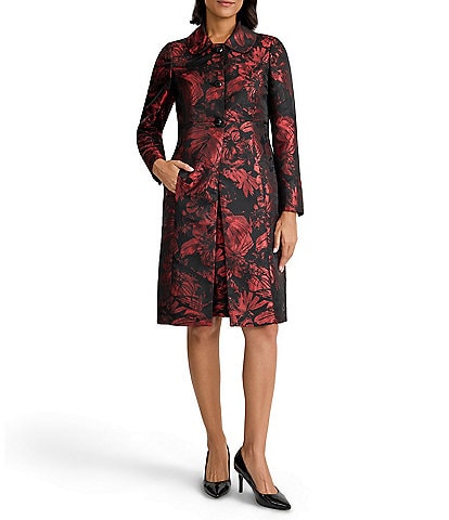 Kasper Petite Size Jacquard Point Collar Long Sleeve Topper