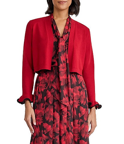 Kasper Petite Size Open Front Ruffle Sleeve Knit Cardigan