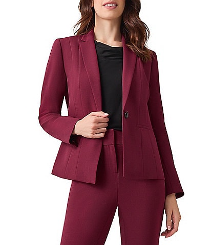 Kasper Petite Size Stretch Crepe Panel Seamed Notch Collar 1-Button Blazer