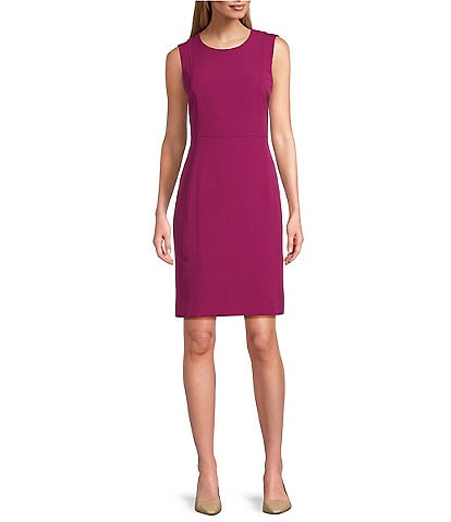 Kasper Petite Size Stretch Crepe Princess Seam Crew Neck Sleeveless Sheath Dress