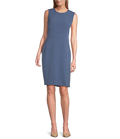 Kasper Petite Size Stretch Crepe Princess Seam Crew Neck Sleeveless Sheath Dress