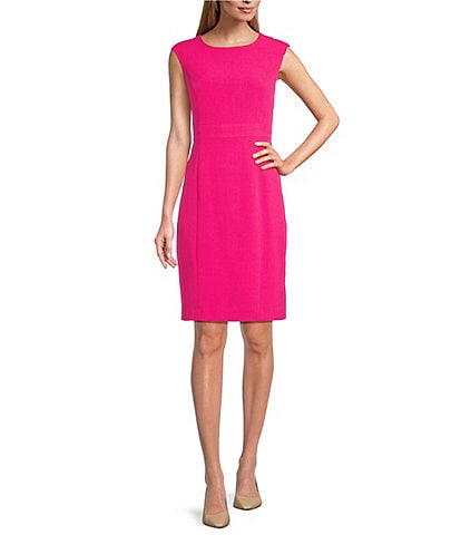 Kasper Petite Size Stretch Crepe Round Neck Cap Sleeves Sheath Dress