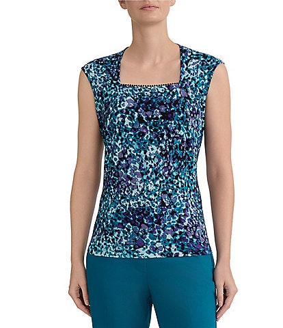 Kasper Petite Square Neck Dotted Jersey Top