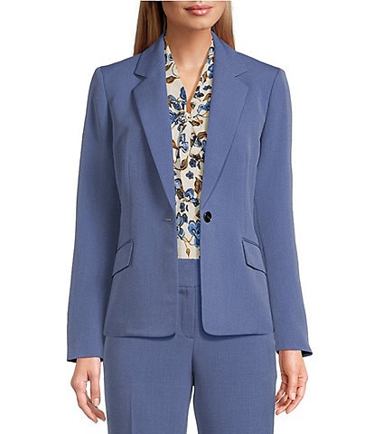 Kasper Petite Stretch Crepe Notch Lapel Long Sleeve Fitted Coordinating One Button Blazer