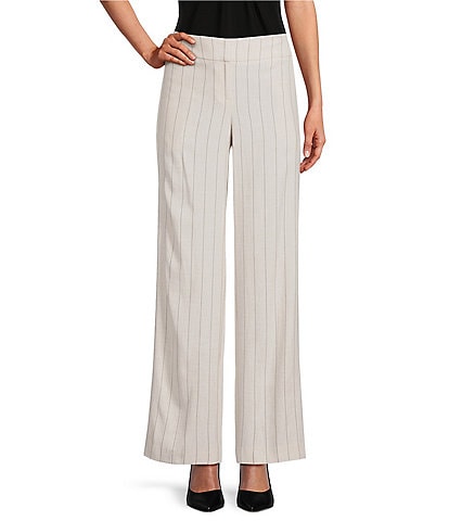 Kasper Pinstripe Fly Front Wide Leg Pants