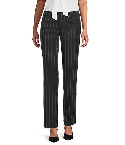 Kasper Pinstripe Mid Rise Straight Leg Pants
