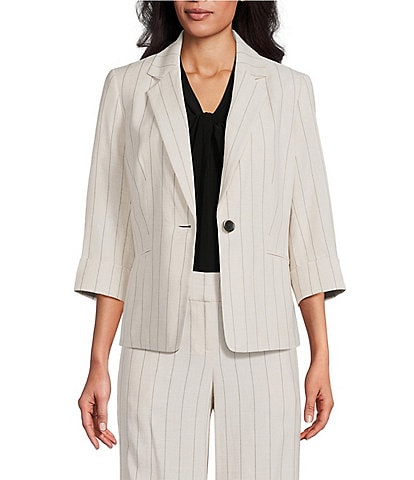 Kasper Pinstripe Notch Collar One-Button Jacket