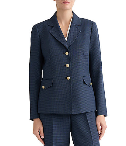 Kasper Plaid 3 Button Down Notch Collar Blazer