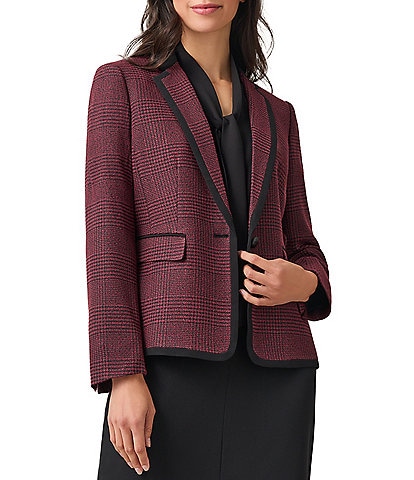 Kasper Plaid Framed One-Button Jacket