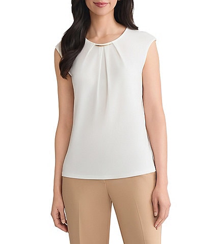 Kasper Pleat Neck Knit Top With Hardware