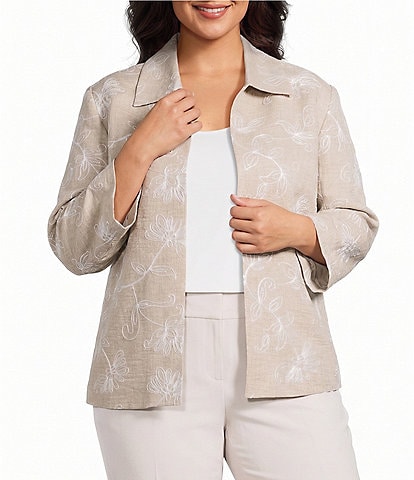 Kasper Plus Embroidered Jacket With Collar