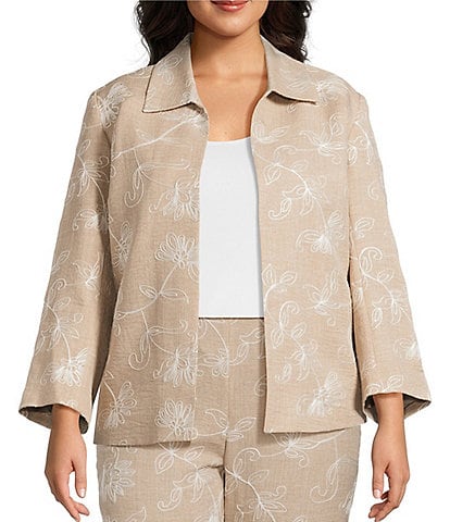 Kasper Plus Embroidered Jacket With Collar