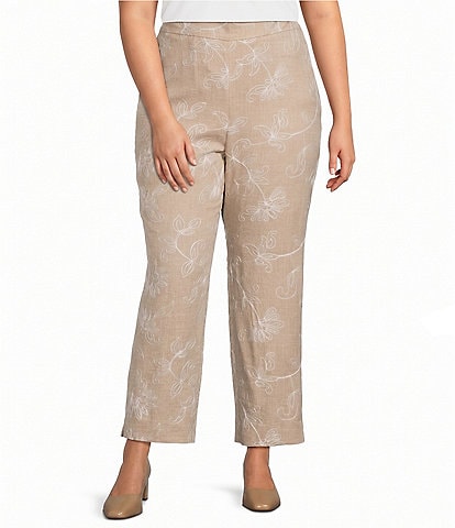 Kasper Plus Pull On Embroidered Pants