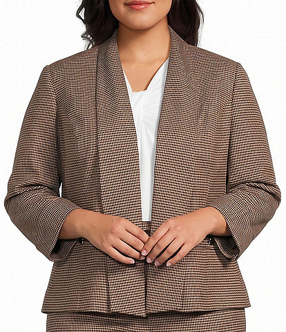 Kasper Plus Shawl Collar Houndstooth Cuffed Cardigan