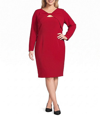 Kasper Plus Size Bow Front Crepe Sheath Dress