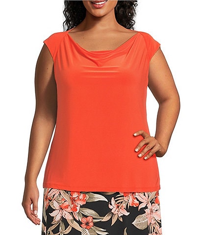 Kasper Plus Size Cowl Neck Raglan Cap Sleeve Top