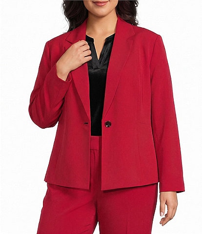 Kasper Plus Size Crepe Notch Lapel One Button Front Blazer