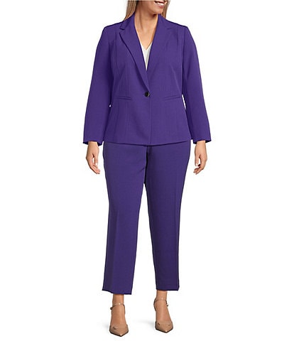 Kasper Plus Size Crepe Panel Seamed One-Button Jacket & Plus Size Crepe Fly Front Slim Leg Pants