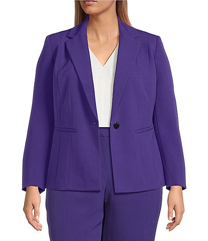 Kasper Plus Size Crepe Panel Seamed One-Button Jacket