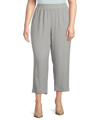 Kasper Plus Size Crinkle Pull On Wide Leg Crop Pants